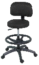 H160 Noir Tabouret avec dossier et repose-pied base en ABS avec roulettes