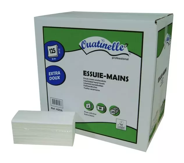 Papier essuie-mains pliage W Global Hygiène Ecolabel - 22 x 34 cm (carton de 30)