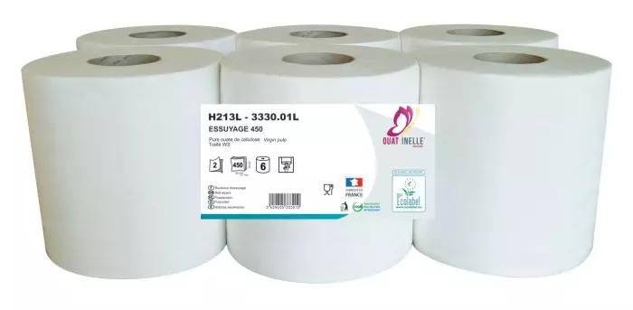 Rouleaux de papier essuie-mains dévidage central Global Hygiène Ecolabel 20 x  30 cm (lot de 6)