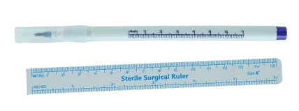 Marqueur dermatographique stérile - double pointe avec règle en papier (boîte de 100)