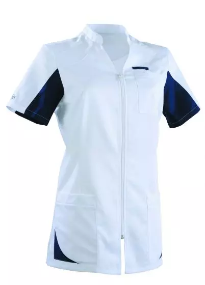 Tunique médicale femme SANDRINE Col Officier Clemix 2.0 Blanc / bleu marine