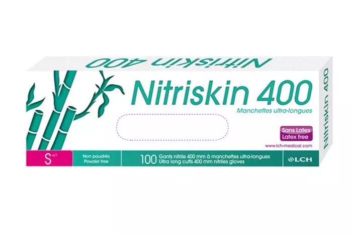 50 Gants d'examen NITRILE non stériles non poudrés manchettes extra-longues 400 Nitriskin LCH 