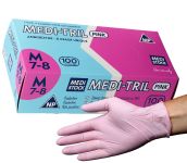 Gants d'examen nitrile Medi-Tril, roses non poudrés non stériles (boîte de 100 gants)