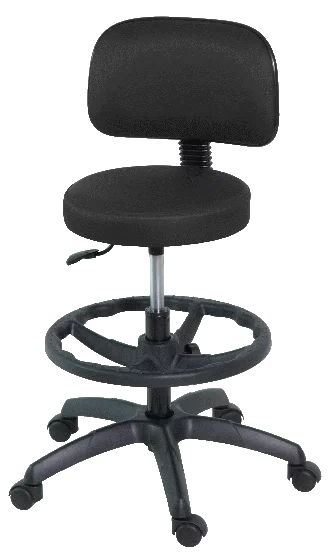 H160 Noir Tabouret avec dossier et repose-pied base en ABS avec roulettes