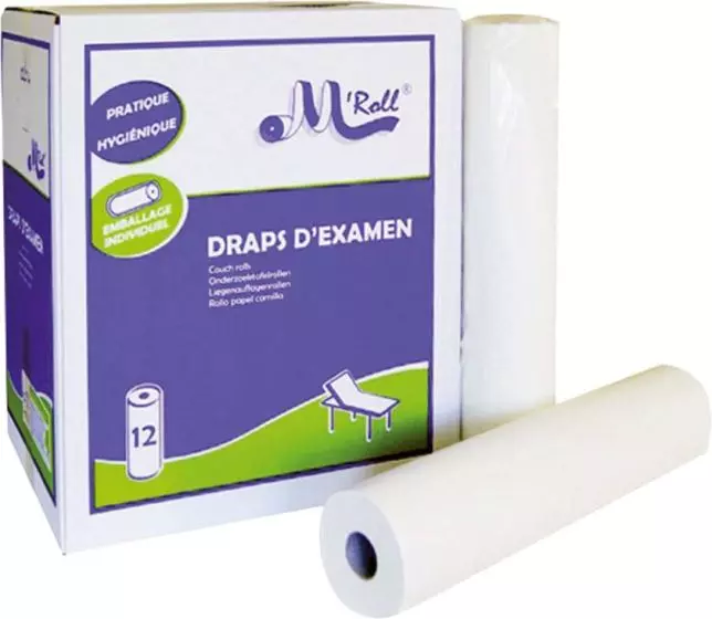Draps d'examen ouate lisse extra-douce M'ROLL (12 rouleaux)