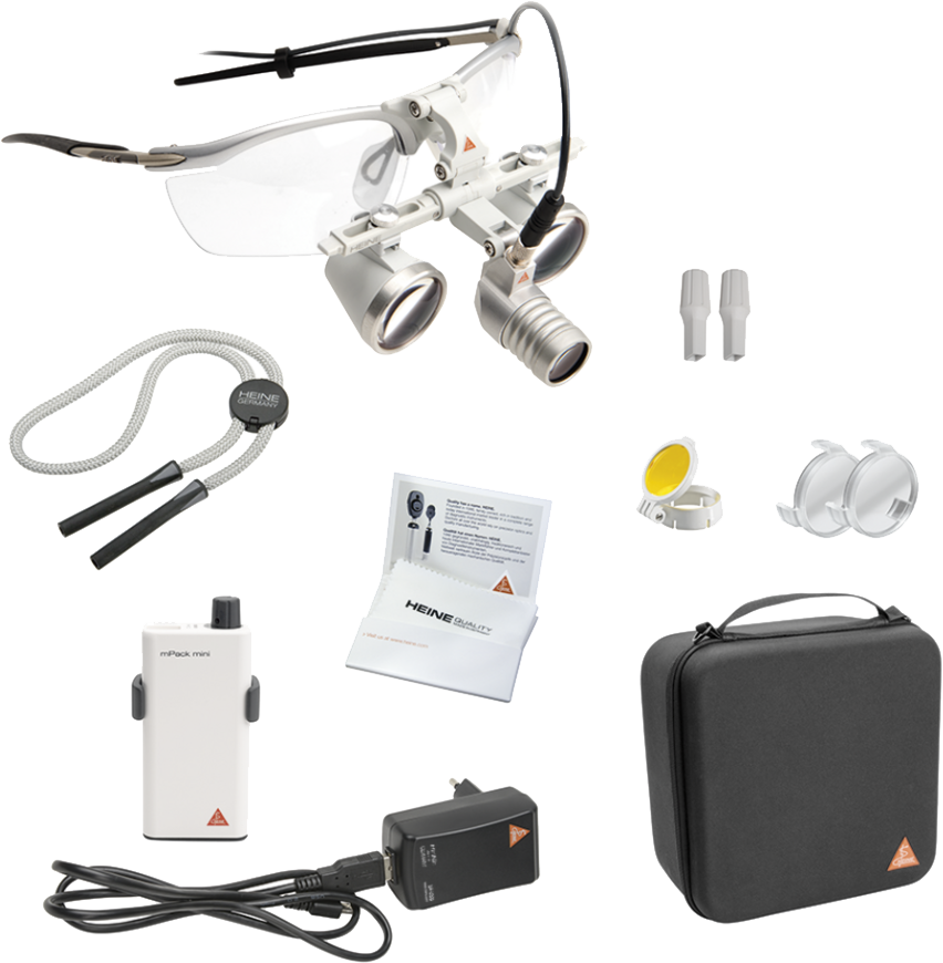 Kit lampe frontale Loupelight 2 LED + loupe binoculaire Heine