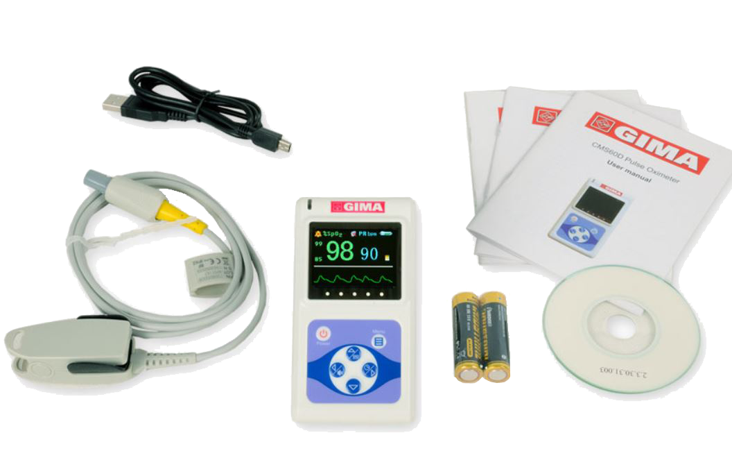 GIMA SATURIMETER OXY-3, oxymètre de pouls au doigt portable professionnel,  mesure le niveau d'oxygène dans le sang et la fréquence cardiaque, 2 piles