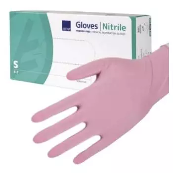 Gants d'examen nitrile Abena roses non poudrés non stériles