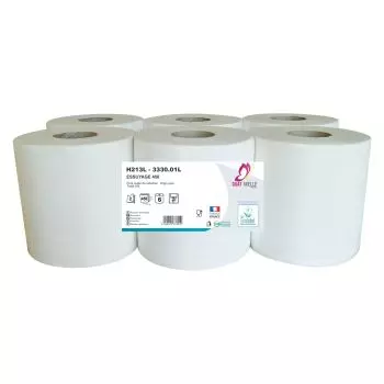 Rouleaux de papier essuie-mains dévidage central Global Hygiène Ecolabel 20 x  30 cm (lot de 6)