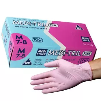 Gants d'examen nitrile Medi-Tril, roses non poudrés non stériles (boîte de 100 gants)