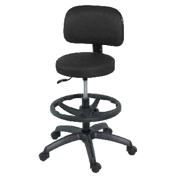 H160 Noir Tabouret avec dossier et repose-pied base en ABS avec roulettes