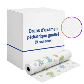 Draps d'examen pédiatrique gauffré (9 rouleaux)