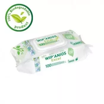 Lingettes nettoyantes 100% biodégradable Wip'Anios Excel 100 lingettes