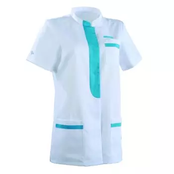 Tunique médicale femme KIM Col Officier Clemix 2.0 blanc / Turquoise