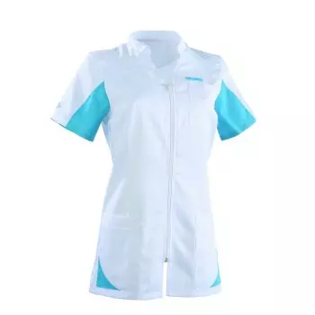 Tunique médicale femme SANDRINE Col Officier Clemix 2.0 Blanc / Turquoise