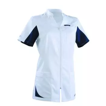 Tunique médicale femme SANDRINE Col Officier Clemix 2.0 Blanc / bleu marine