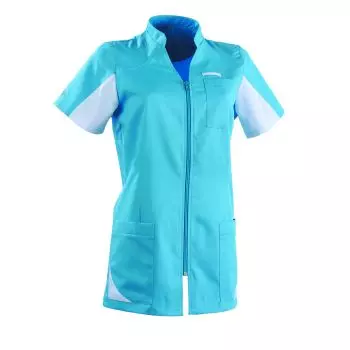 Tunique médicale femme SANDRINE Col Officier Clemix 2.0 Turquoise / Blanc