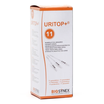 Boîte de 100 bandelettes URITOP+11 (Glucose, Protéine, pH, Sang, Nitrite, Densité, Leucocytes, corps cétonique, bilirubine, acide ascorbique, urobilinogène)