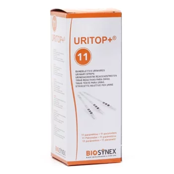 Boîte de 100 bandelettes URITOP+11 (Glucose, Protéine, pH, Sang, Nitrite, Densité, Leucocytes, corps cétonique, bilirubine, acide ascorbique, urobilinogène)