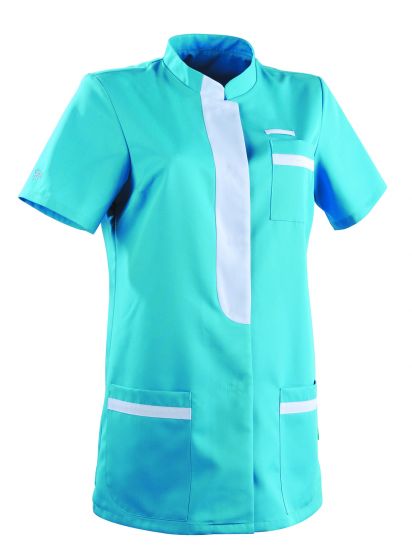 Tunique médicale femme KIM Col Officier Clemix 2.0 Turquoise / Blanc