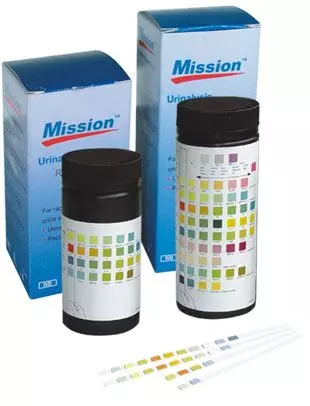 50 Bandelettes réactives pour analyse d'urine Mission 8 paramètres GLU/KET/DEN/SNG/pH/PRO/NIT/LEU