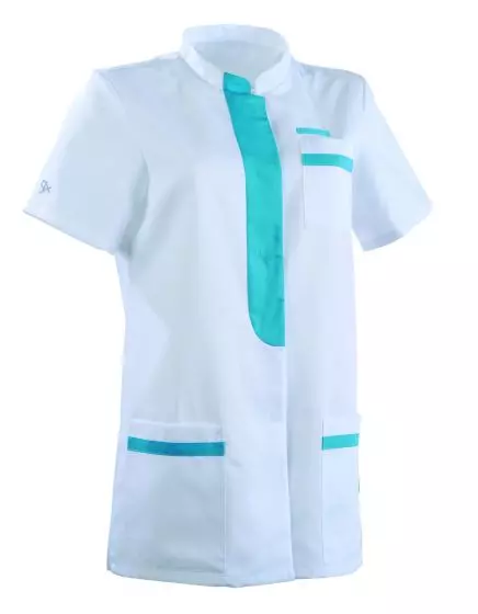 Tunique médicale femme KIM Col Officier Clemix 2.0 blanc / Turquoise