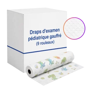 Draps d'examen pédiatrique gauffré (9 rouleaux)