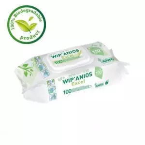 Lingettes nettoyantes 100% biodégradable Wip'Anios Excel 100 lingettes