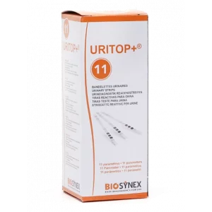 Boîte de 100 bandelettes URITOP+11 (Glucose, Protéine, pH, Sang, Nitrite, Densité, Leucocytes, corps cétonique, bilirubine, acide ascorbique, urobilinogène)