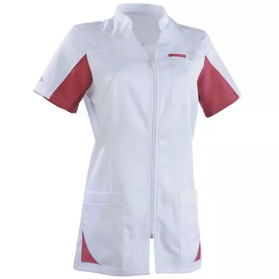 Tunique médicale femme SANDRINE Col Officier Clemix 2.0 Blanc / Cassis