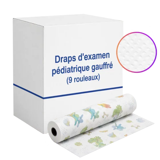 Draps d'examen pédiatrique gauffré (9 rouleaux)