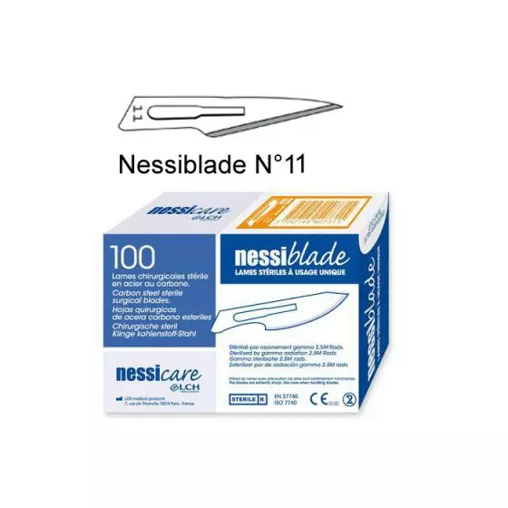 Lames de bistouris stériles à usage unique LCH Nessiblade N°11 boîte de 100