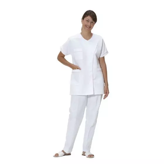 Tunique médicale femme Taffa blanc liseré rose Mulliez