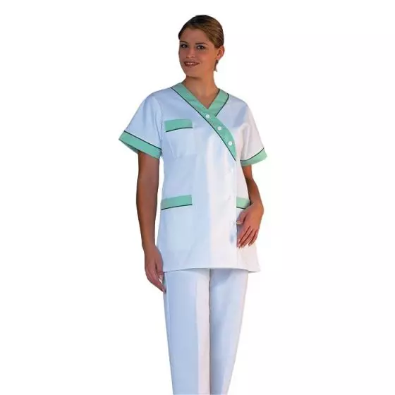 Tunique médicale femme Timme blanc parement vert Mulliez