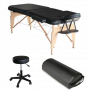Pack Mediprem  Eco Pro Noire : Votre table de massage pliante en bois Mediprem avec tabouret et coussin de massage
