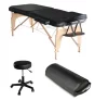 Pack Mediprem  Eco Pro Noire : votre table de massage pliante en bois Mediprem avec tabouret et coussin de massage