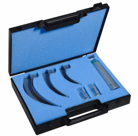 Coffret Laryngoscope F/O, 3 lames Mc Intosh n°2,3,4 et 1 Manche