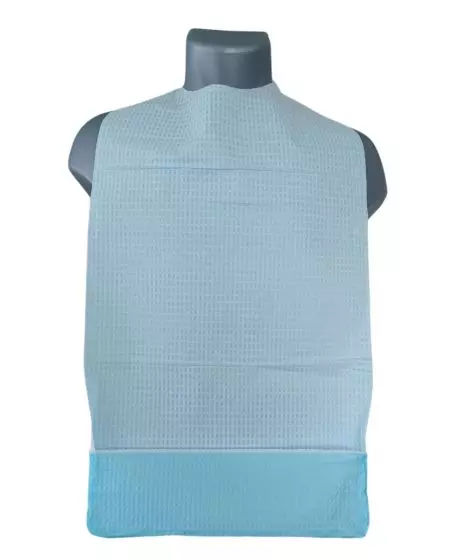 Bavoir adulte à usage unique avec poche de récupération bleu (carton de 500)