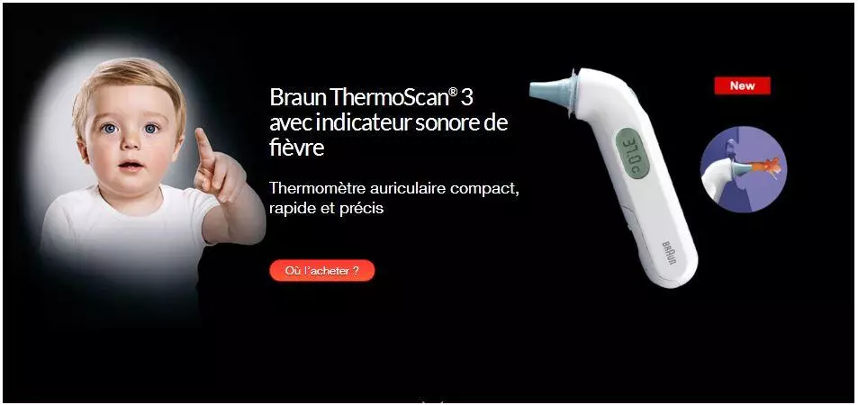 Thermomètre auriculaire Braun Thermoscan 3 IRT3030 - Matériel médical