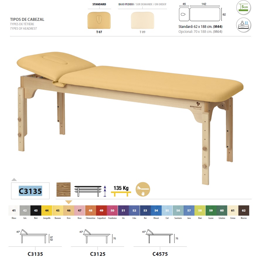 Vente Table de massage fixe en bois 2 plans Ecopostural C3135 à 744,20