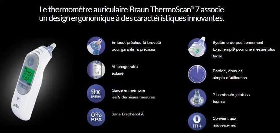 Thermomètre auriculaire infrarouge Braun Thermoscan 7 IRT6520